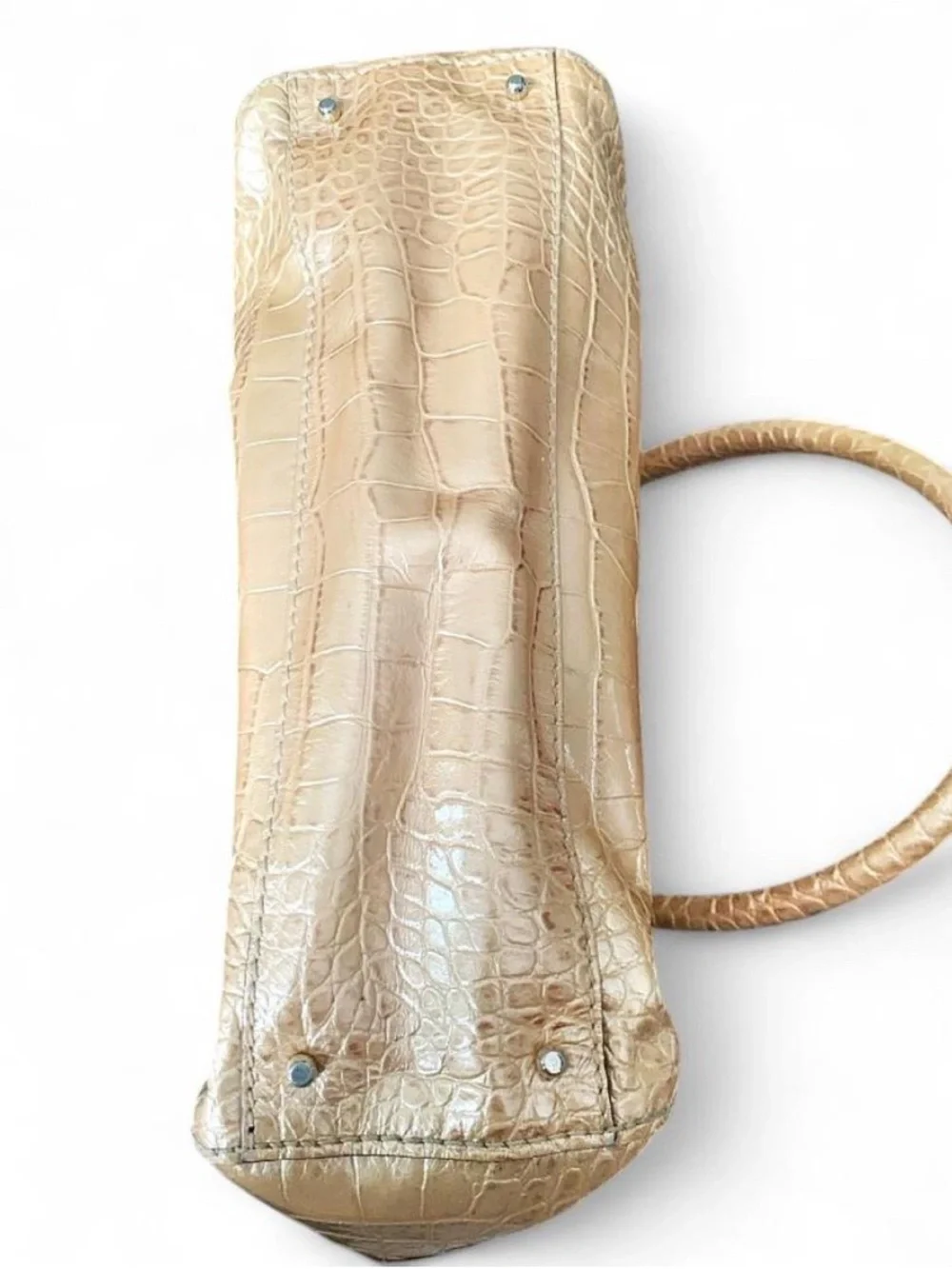 Kate Spade Gold Metallic Crocodile Embossed Leather Tote Bag - GUC